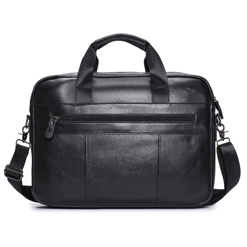 Bolso de cuero para laptop con correa hombro, negro