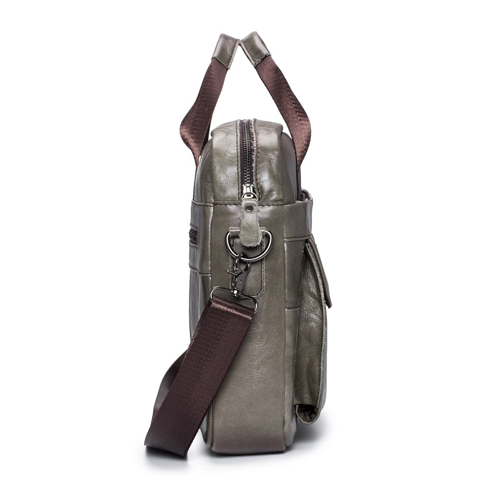 Bolso de cuero para laptop con correa hombro, gris