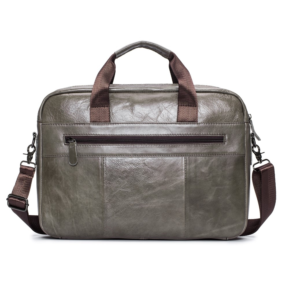 Bolso de cuero para laptop con correa hombro, gris