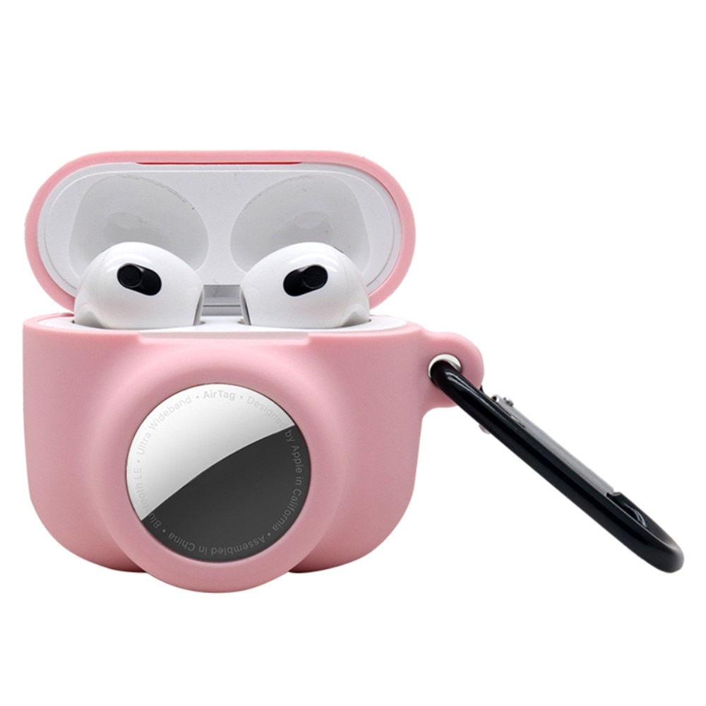 Funda de silicona con soporte AirTag AirPods 3 rosado