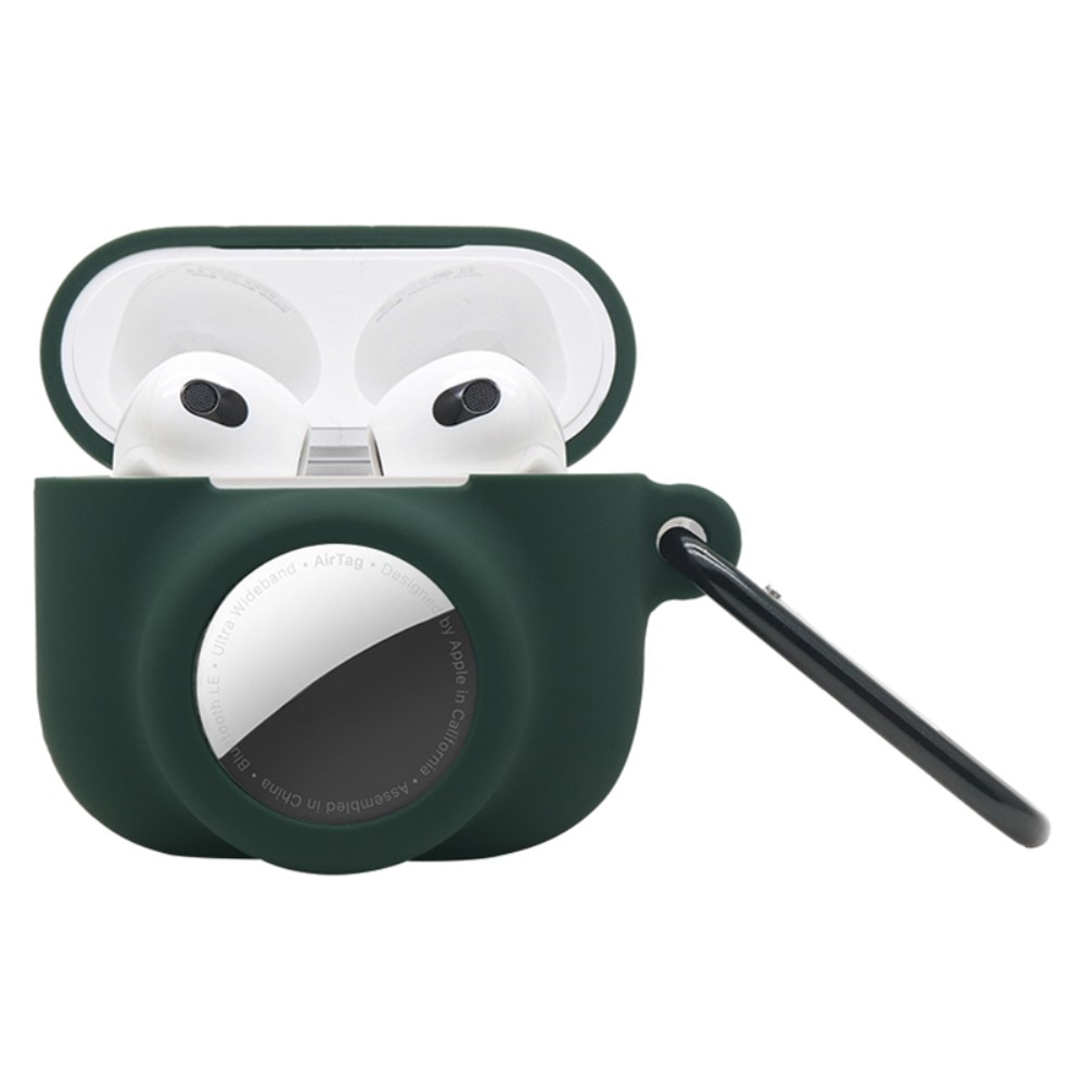 Funda de silicona con soporte AirTag AirPods 3 verde oscuro