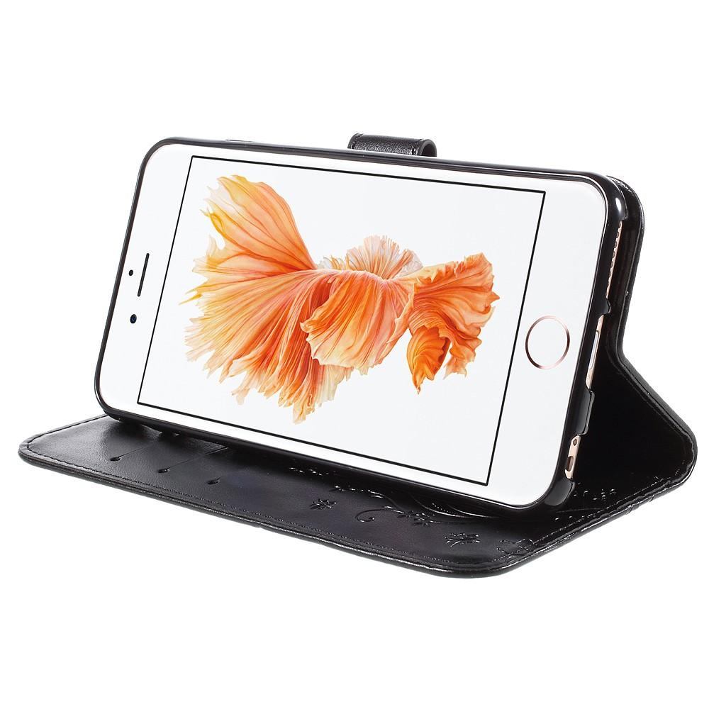 Funda de cuero con mariposas para iPhone 6/6S, negro