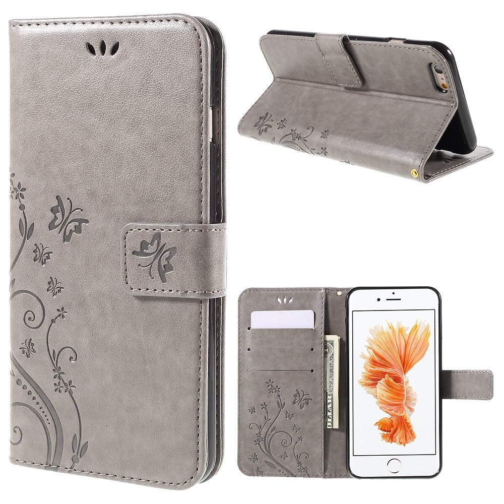 Funda de cuero con mariposas para iPhone 6/6S, gris