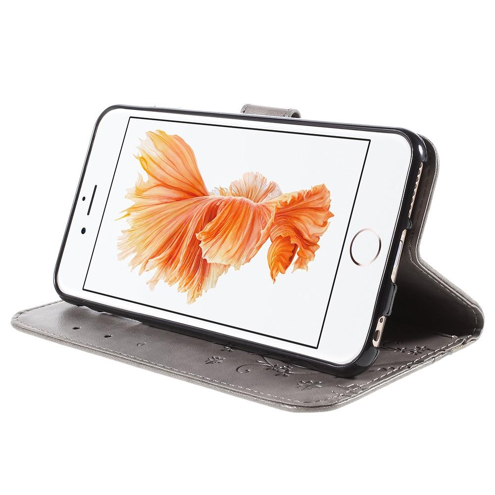 Funda de cuero con mariposas para iPhone 6/6S, gris