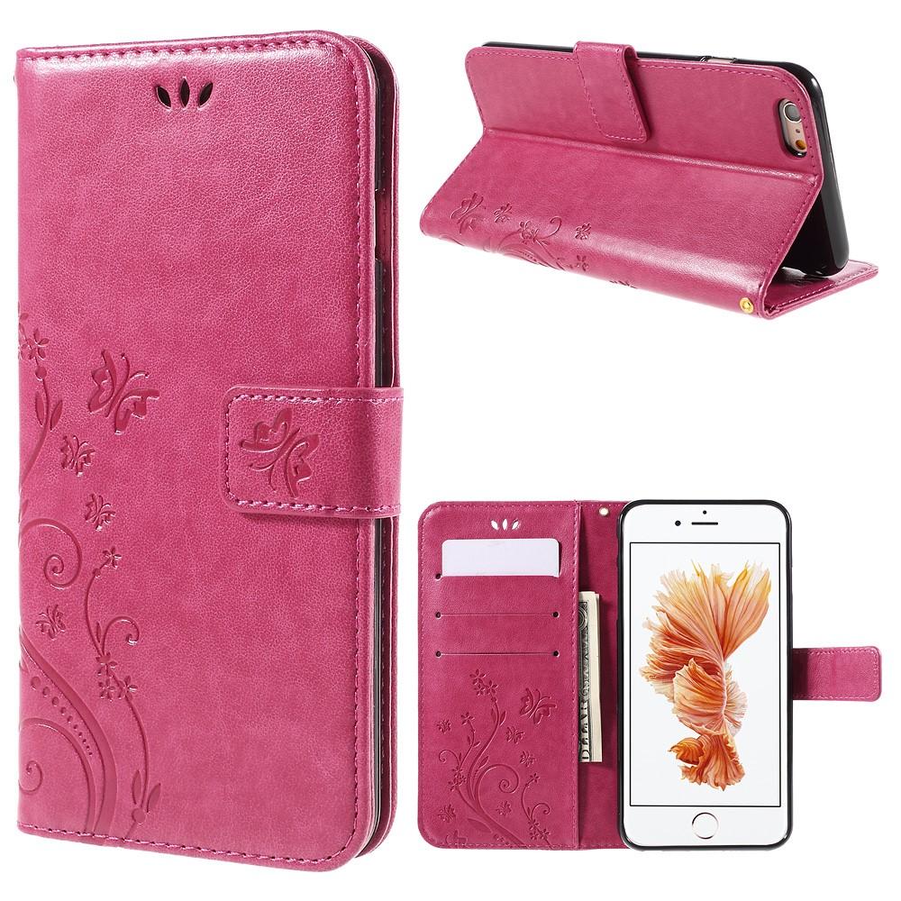 Funda de cuero con mariposas para iPhone 6/6S, rosado