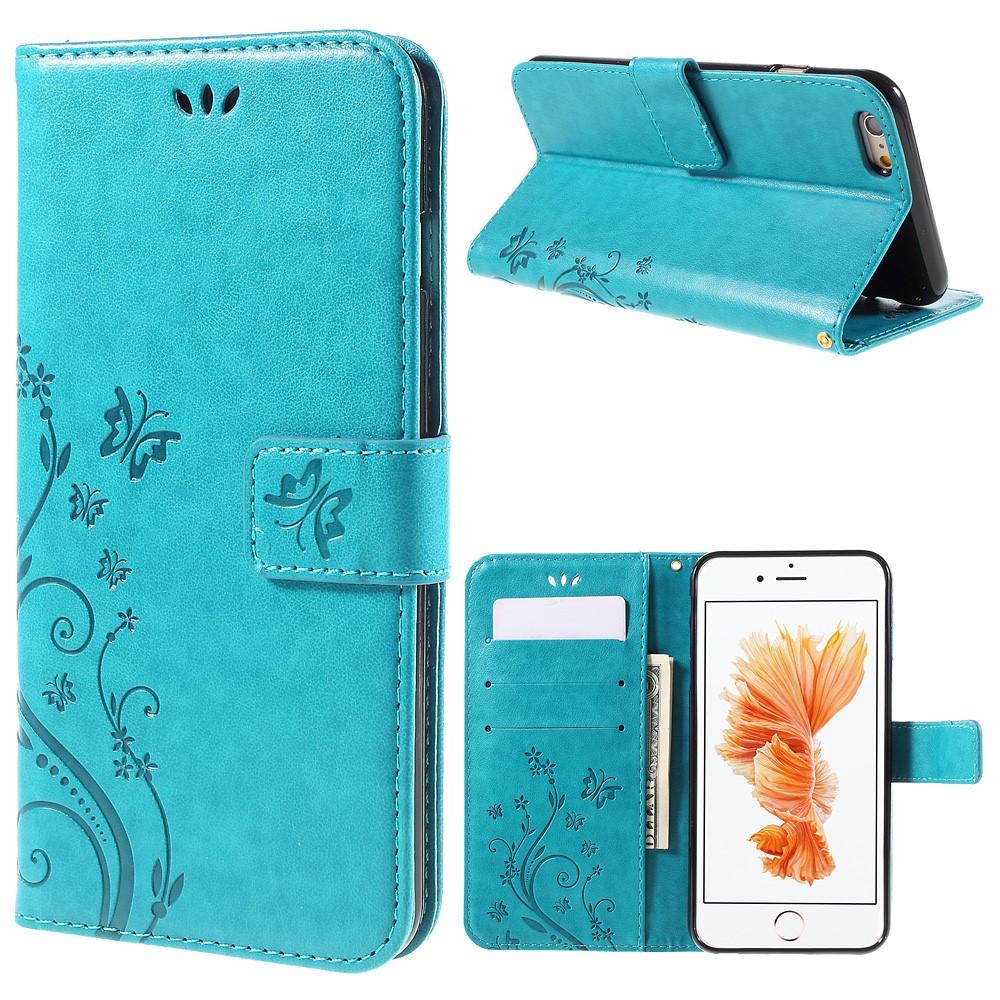 Funda de cuero con mariposas para iPhone 6/6S, azul