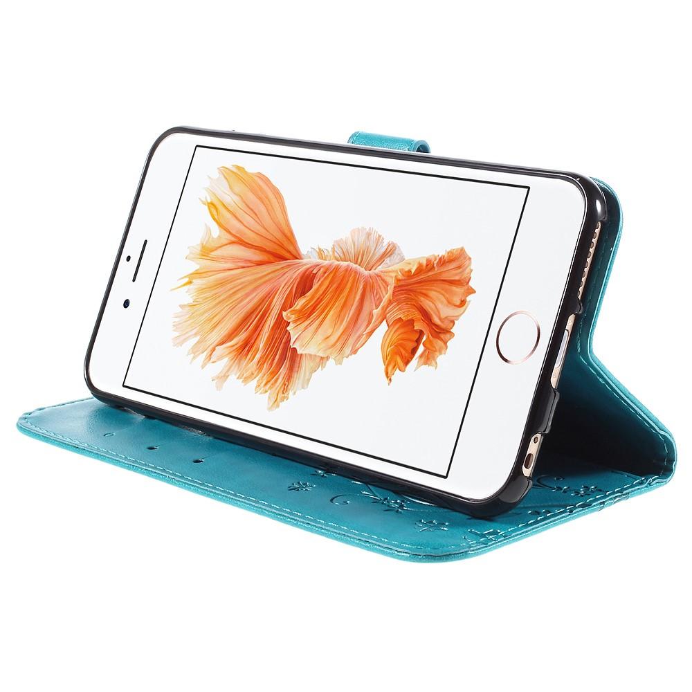 Funda de cuero con mariposas para iPhone 6/6S, azul