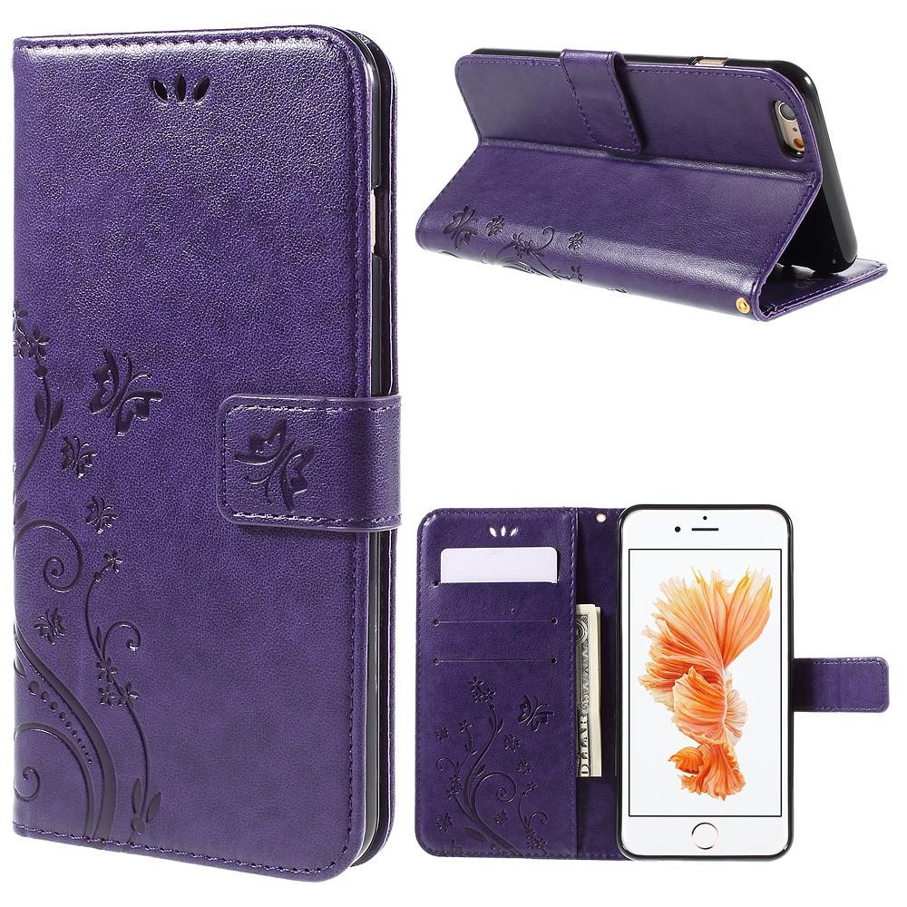 Funda de cuero con mariposas para iPhone 6/6S, violeta