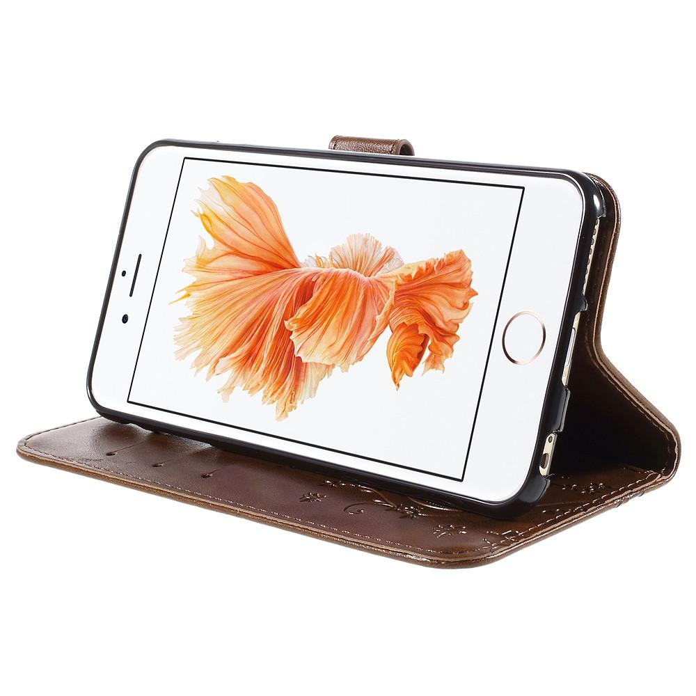 Funda de cuero con mariposas para iPhone 6/6S, marrón