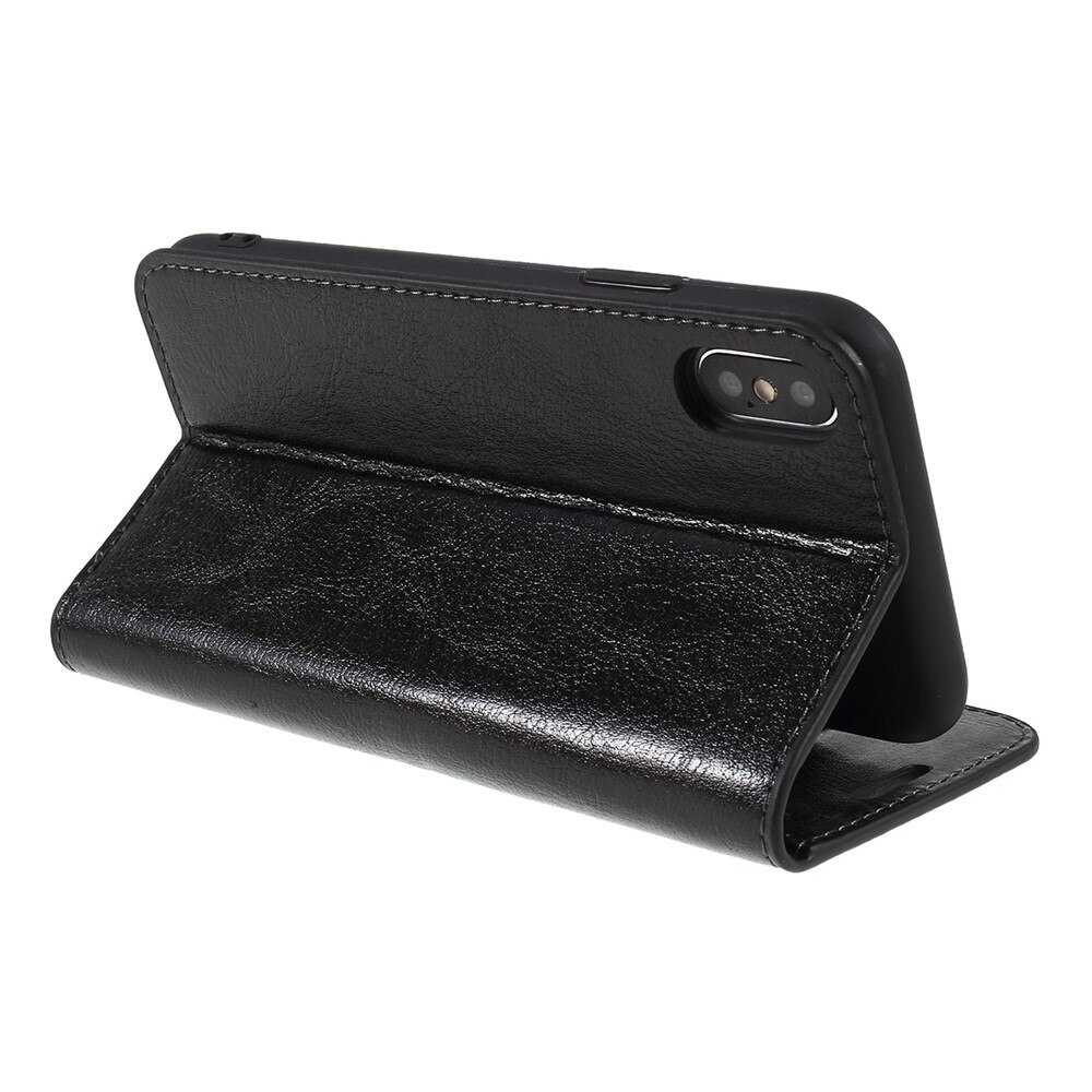 Funda cartera de cuero genuino iPhone X/XS negro