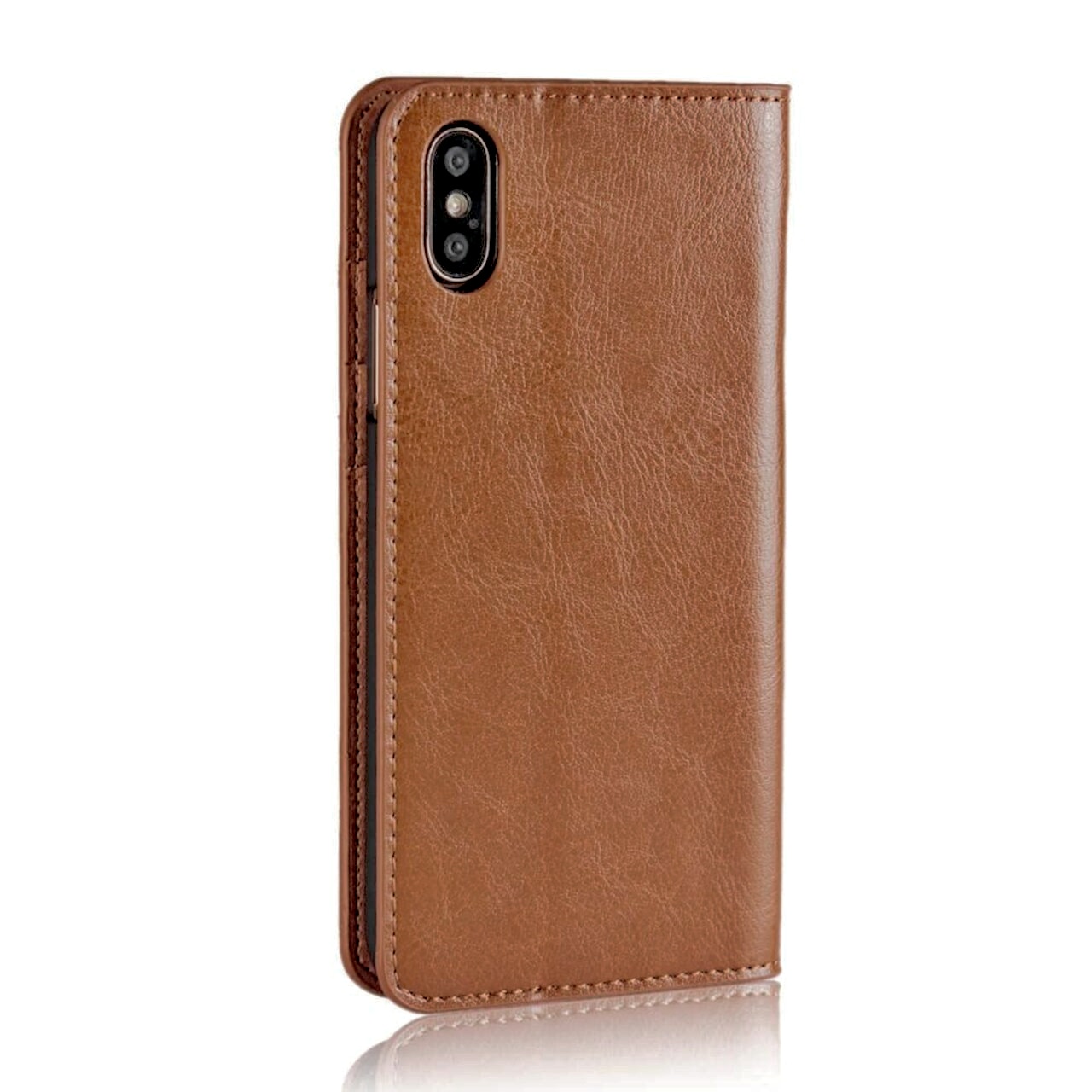 Funda cartera de cuero genuino iPhone X/XS Marrón