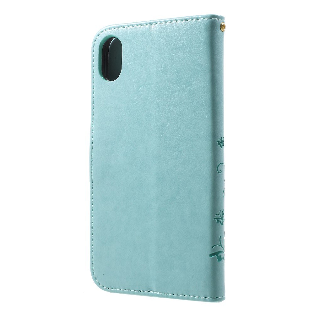 Funda de cuero con mariposas para iPhone XR, verde