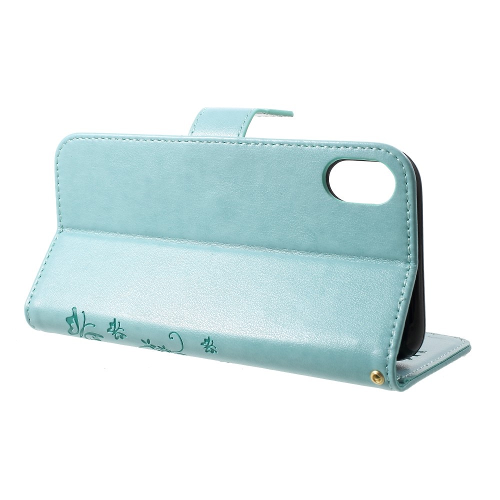 Funda de Cuero con Mariposas iPhone Xr, Verde