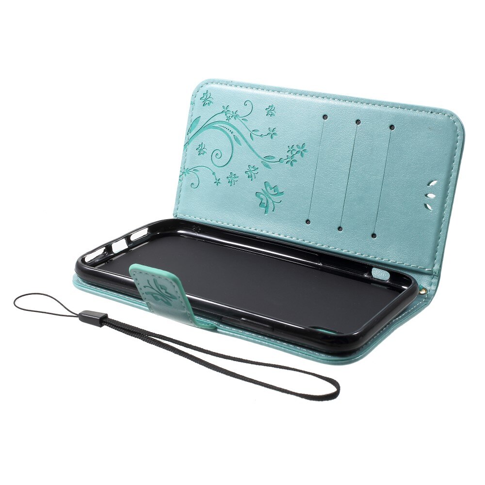 Funda de Cuero con Mariposas iPhone Xr, Verde