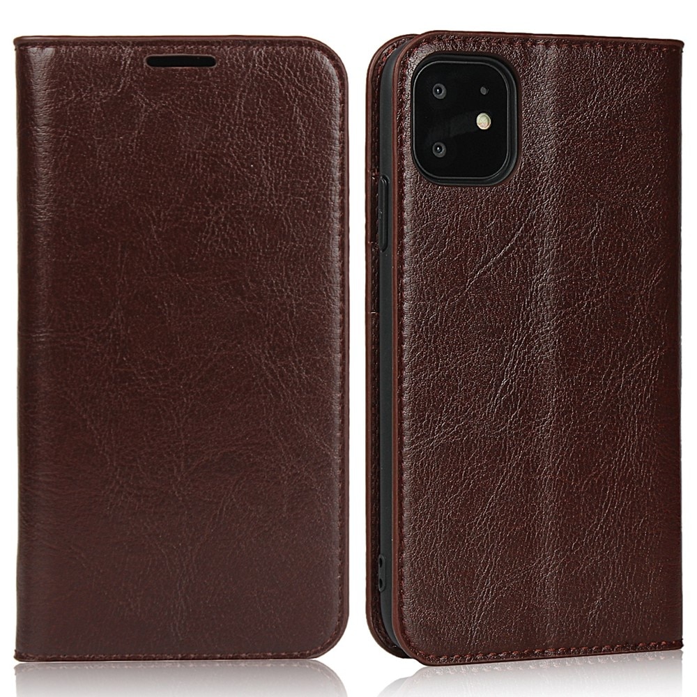 Funda cartera de cuero genuino iPhone 11 marrón oscuro