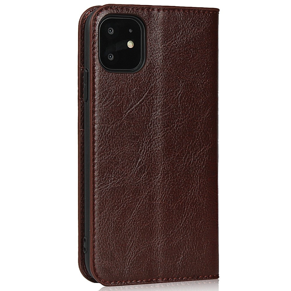 Funda cartera de cuero genuino iPhone XR marrón oscuro