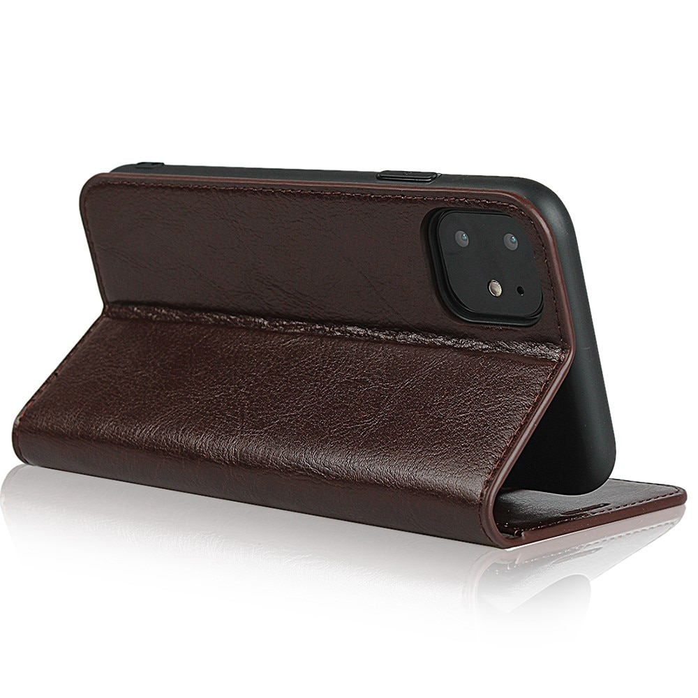 Funda cartera de cuero genuino iPhone XR marrón oscuro