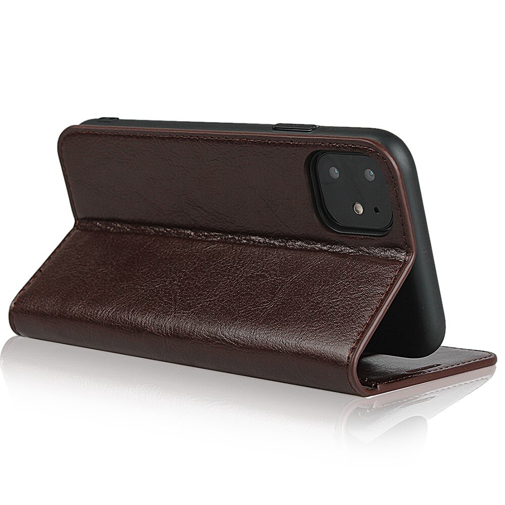 Funda cartera de cuero genuino iPhone Xr Marrón oscuro