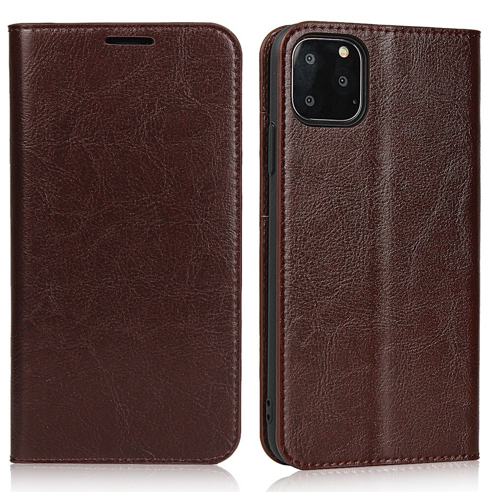 Funda cartera de cuero genuino iPhone 11 Pro Marrón oscuro