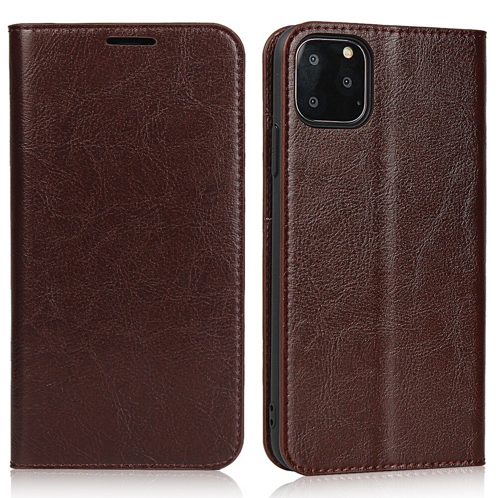 Funda cartera de cuero genuino iPhone 11 Pro marrón oscuro