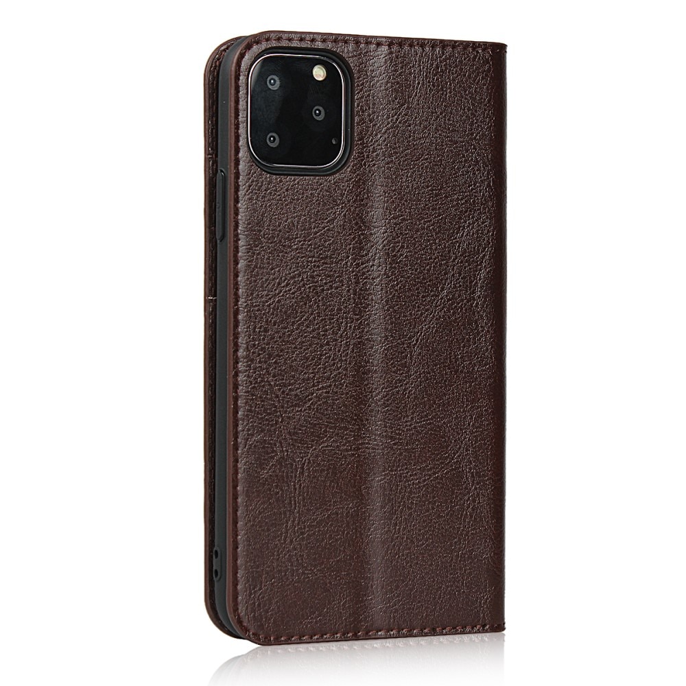 Funda cartera de cuero genuino iPhone 11 Pro marrón oscuro