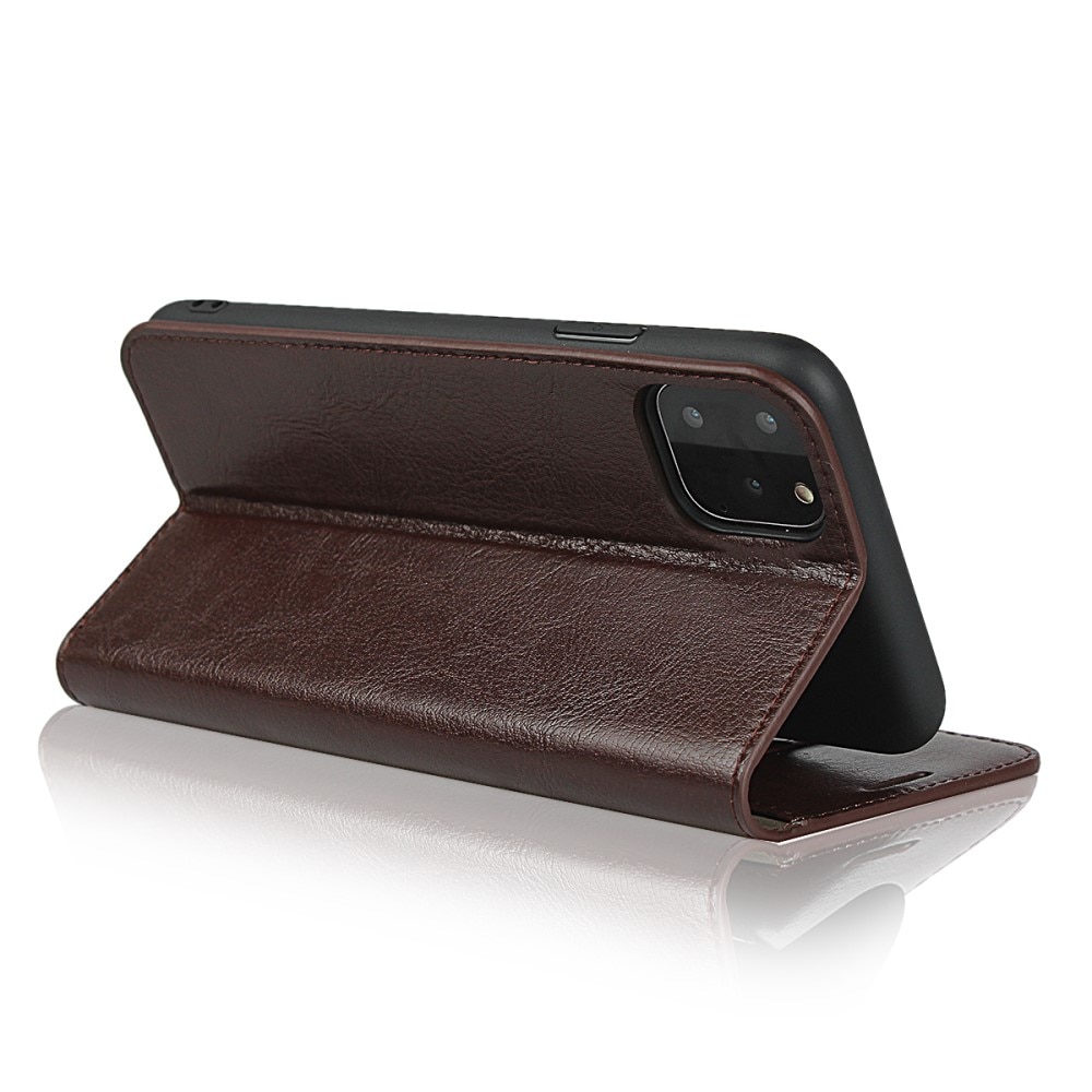 Funda cartera de cuero genuino iPhone 11 Pro marrón oscuro