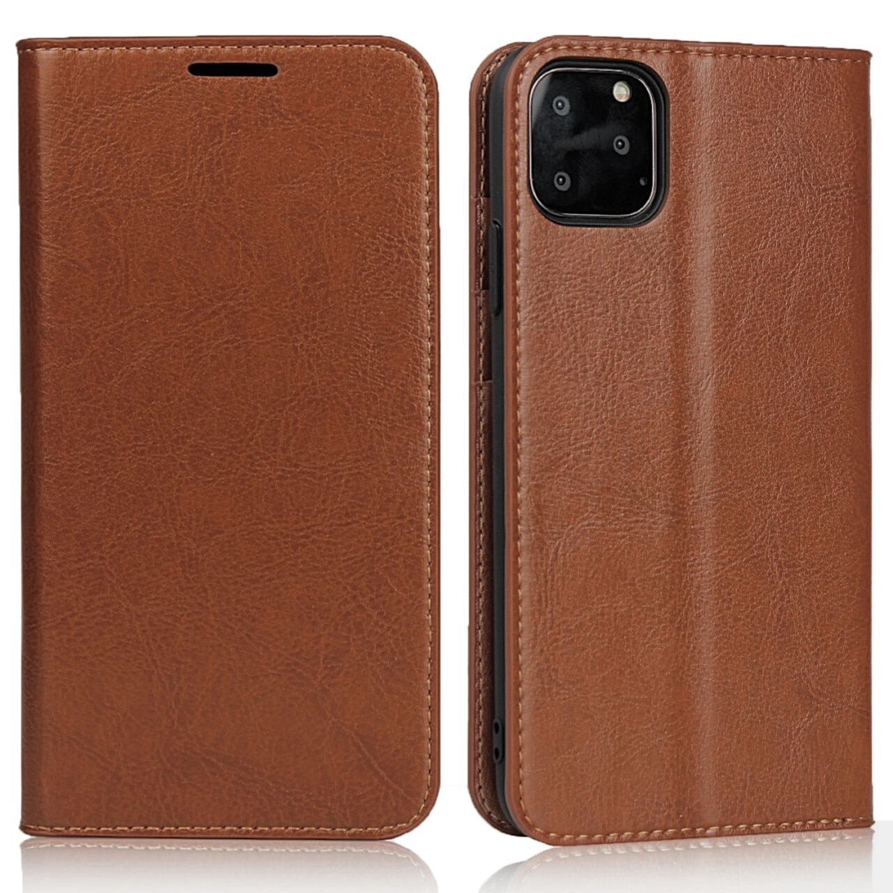 Funda cartera de cuero genuino iPhone 11 Pro marrón