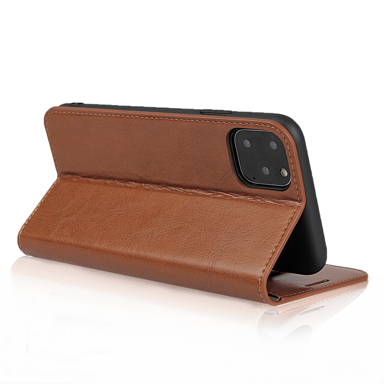 Funda cartera de cuero genuino iPhone 11 Pro marrón