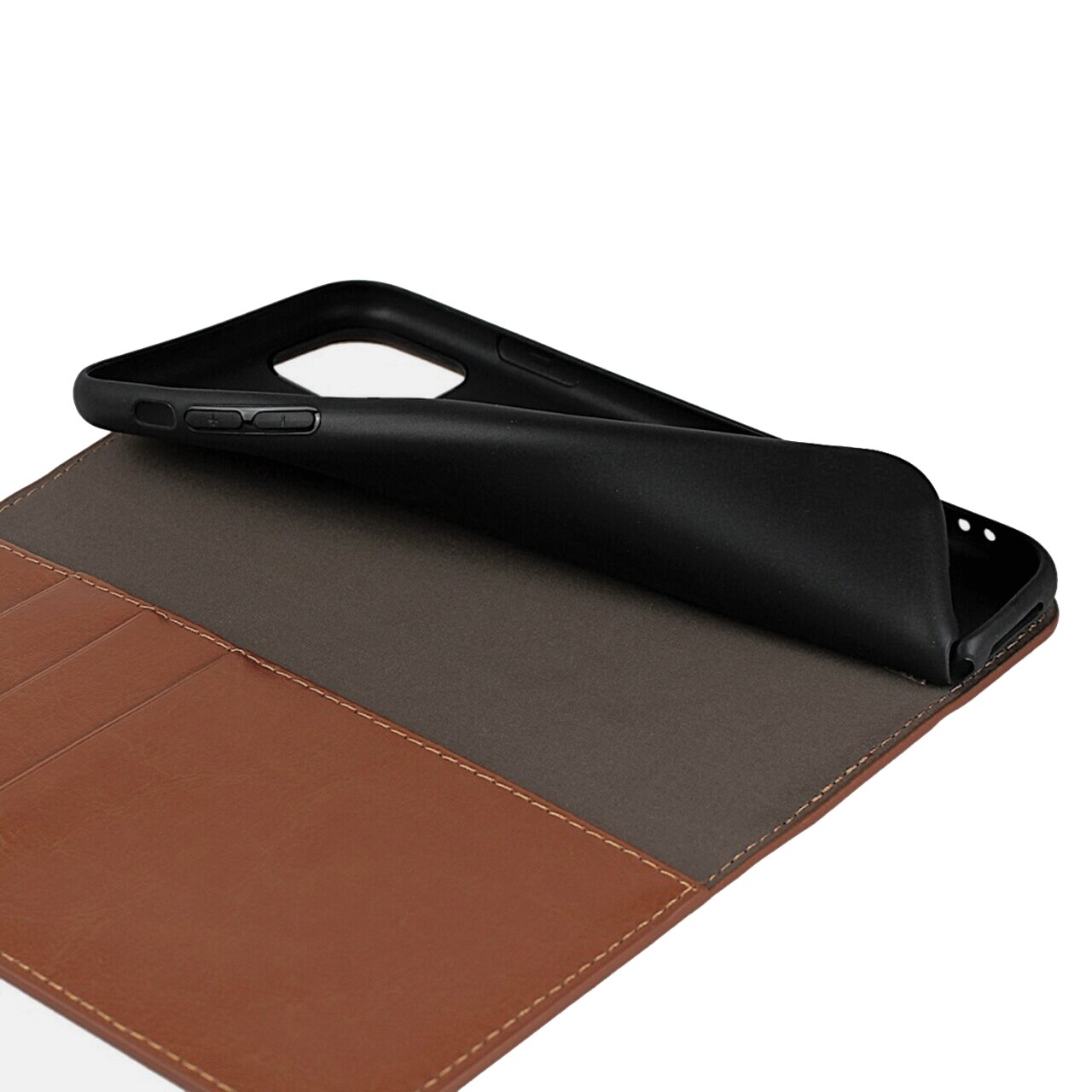 Funda cartera de cuero genuino iPhone 11 Pro marrón