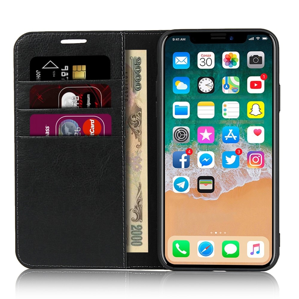 Funda cartera de cuero genuino iPhone 11 Pro Negro
