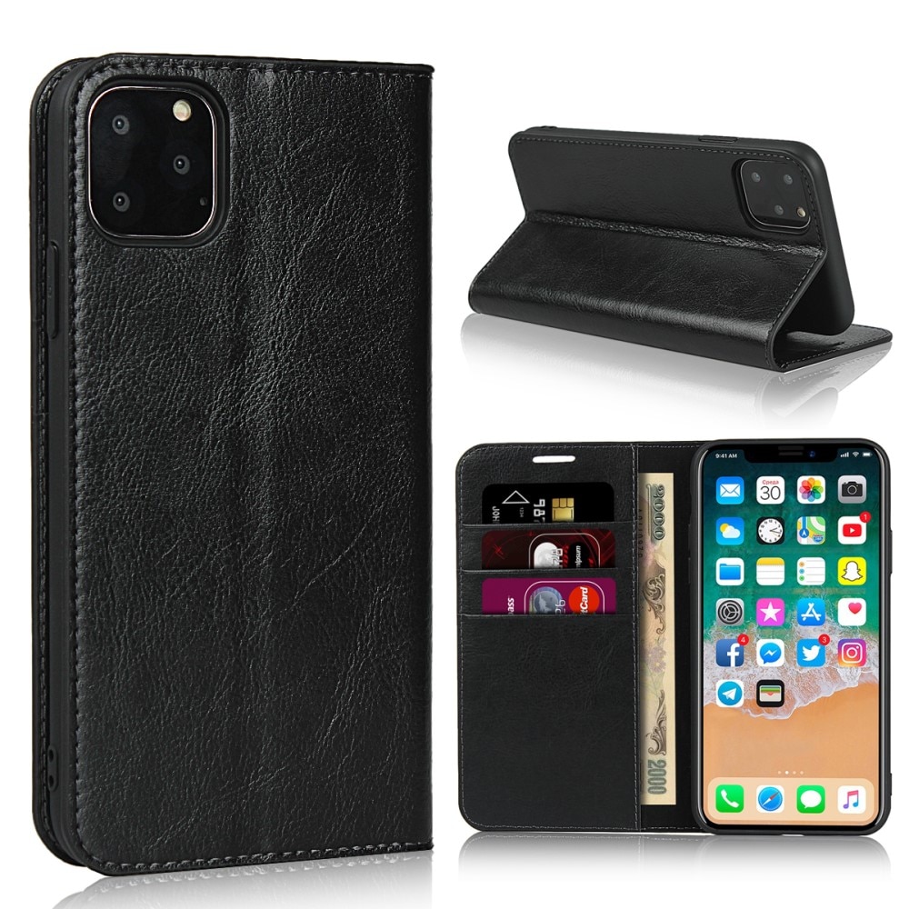 Funda cartera de cuero genuino iPhone 11 Pro Negro