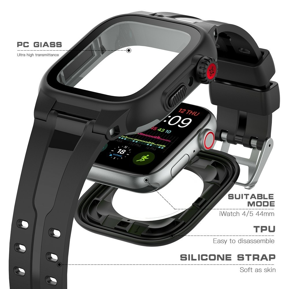 Funda Impermeable con correa de silicona para Apple Watch 44mm, negro