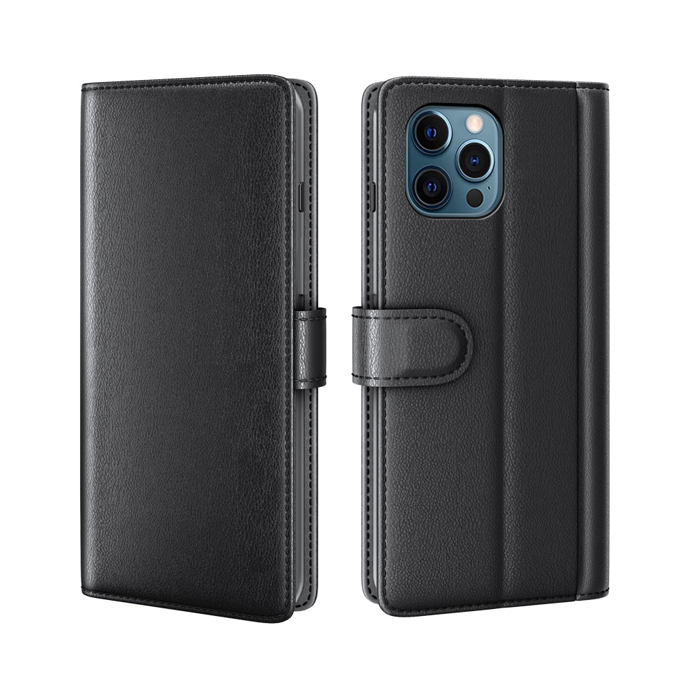 Funda de cuero genuino iPhone 12 Pro Max, Negro