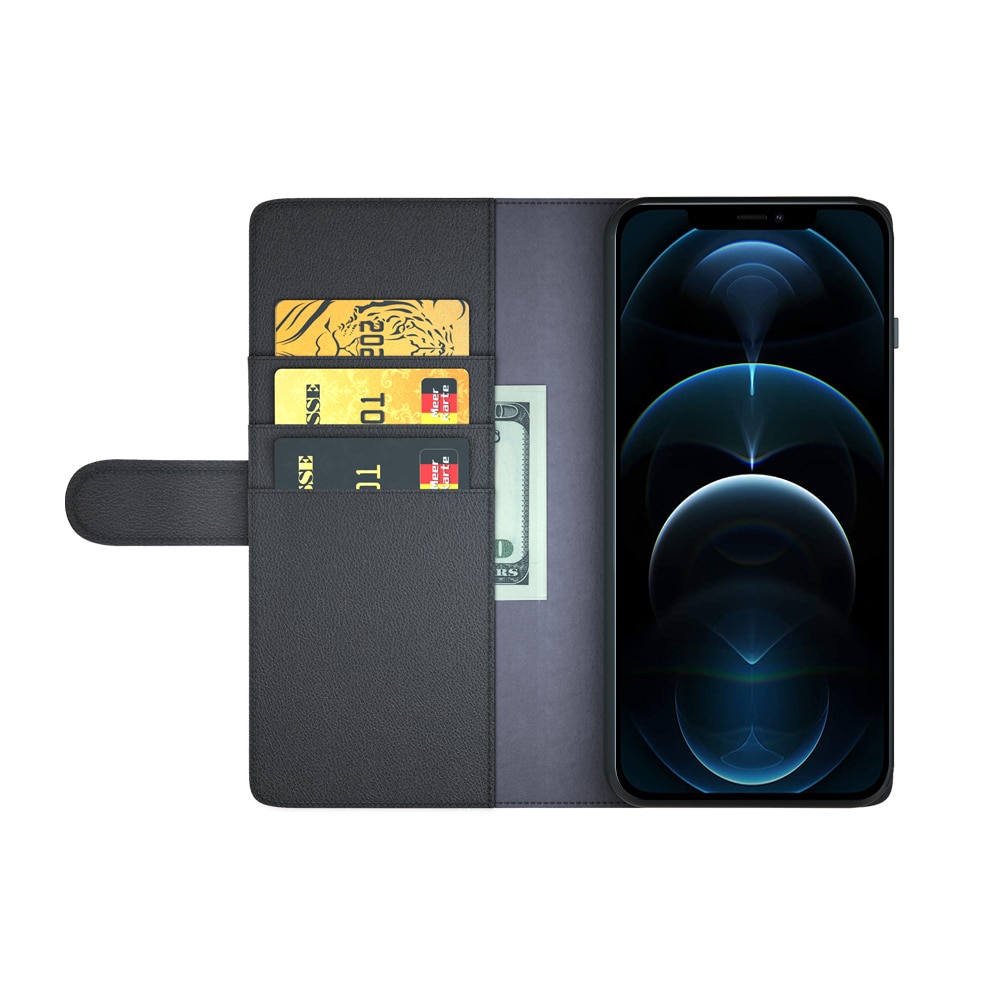 Funda de cuero genuino iPhone 12 Pro Max, Negro