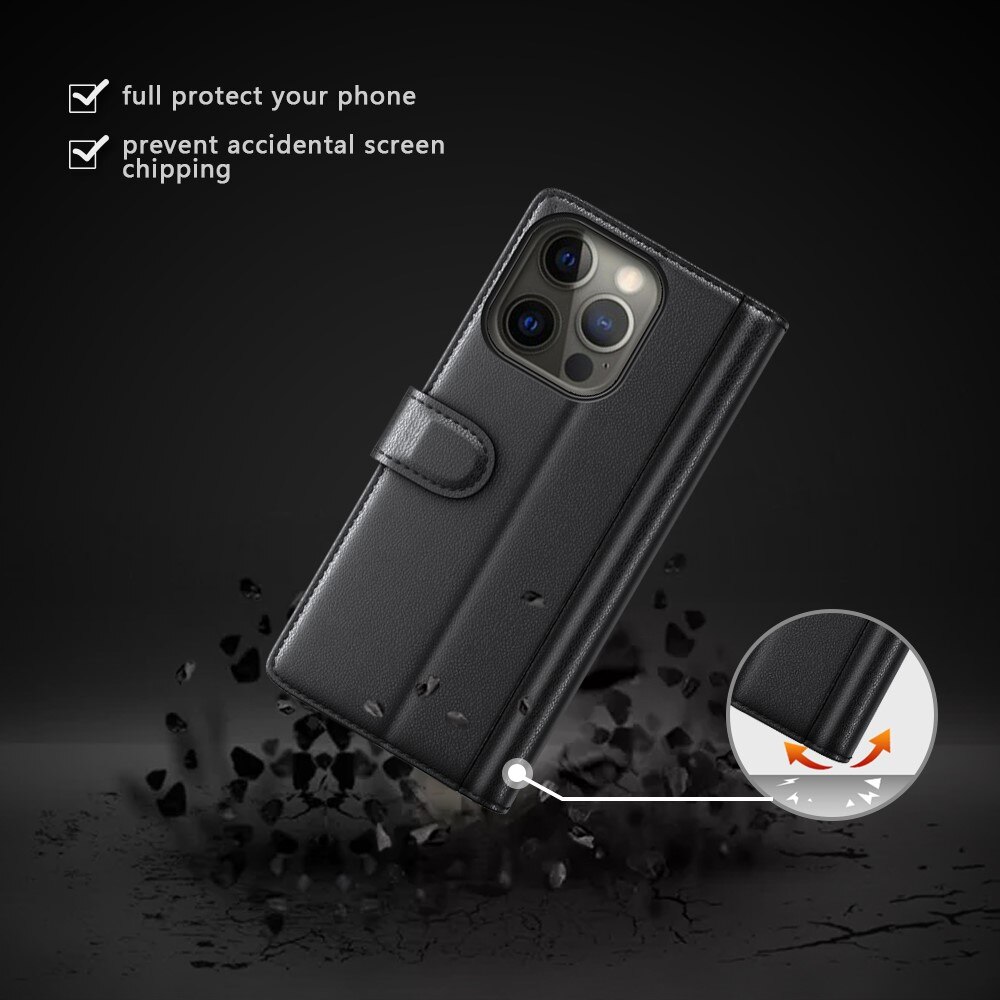 Funda de cuero genuino iPhone 13 Pro Max, Negro