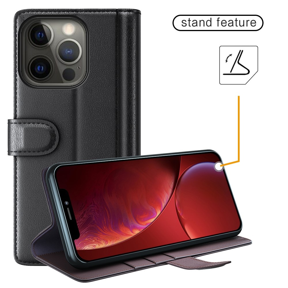 Funda de cuero genuino iPhone 13 Pro Max, Negro