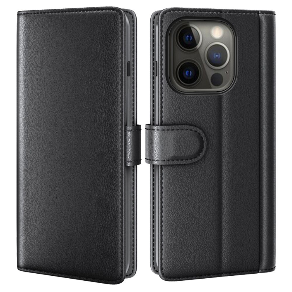Funda de cuero genuino iPhone 13 Pro, Negro