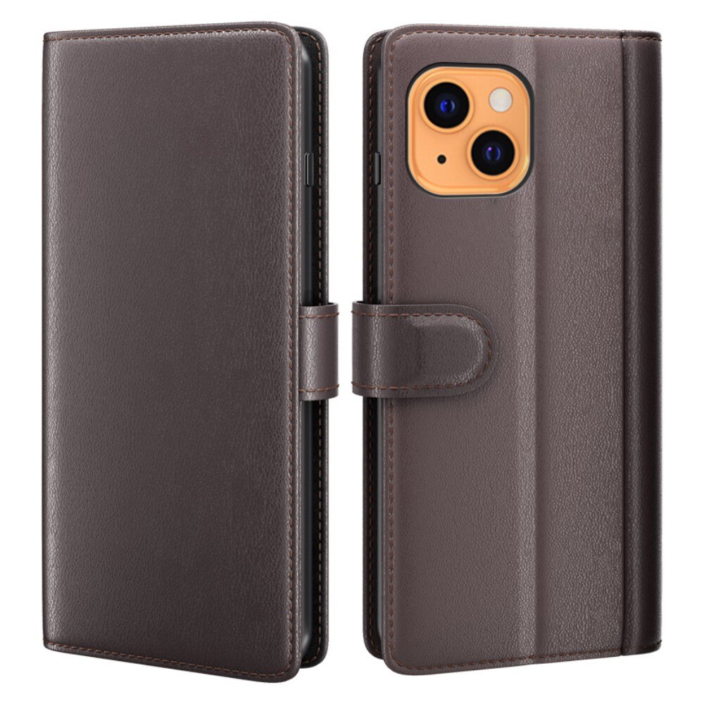 Funda de cuero genuino iPhone 13, marrón