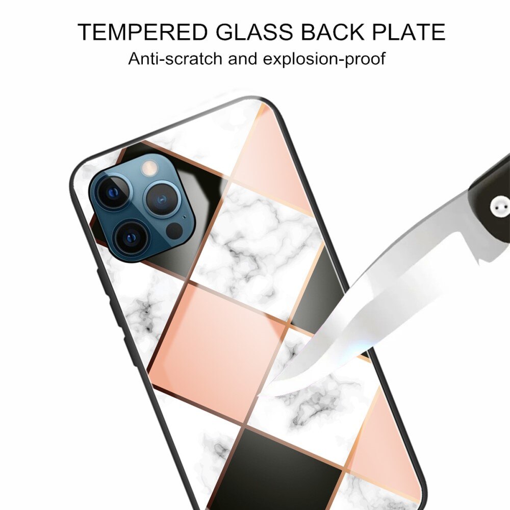 Funda vidrio templado iPhone 13 Pro Mármol Geométrico Rosa