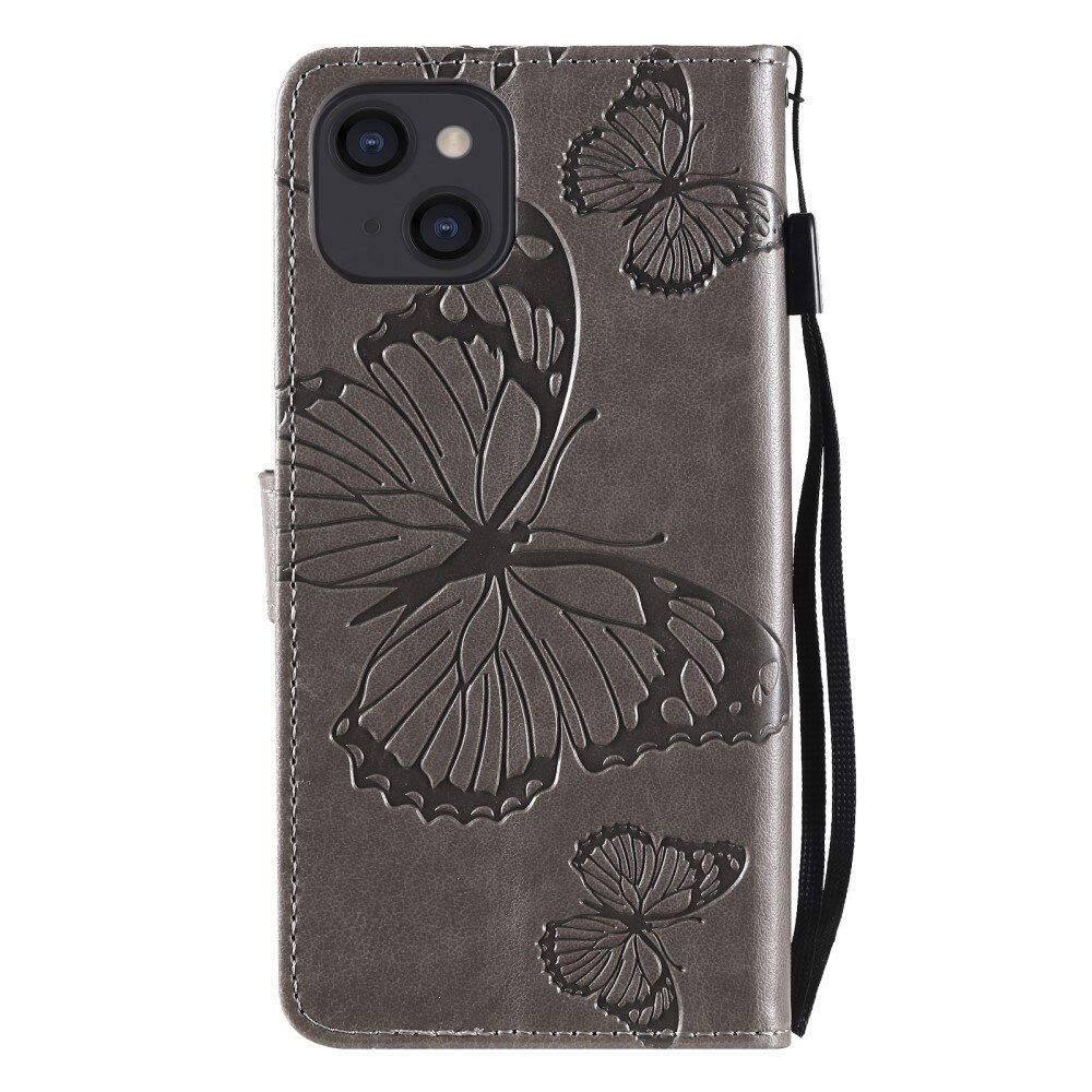 Funda de cuero con mariposas para iPhone 13, gris