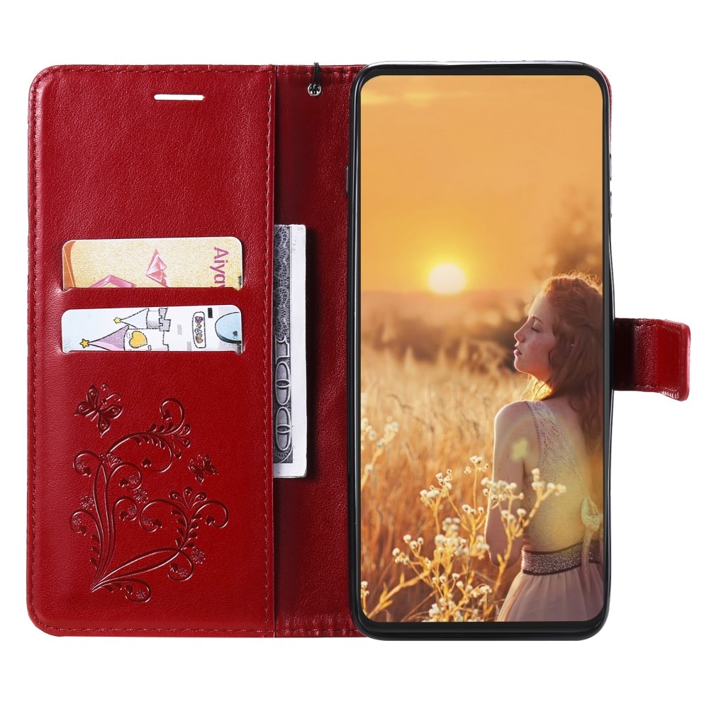 Funda de cuero con mariposas para iPhone 13, rojo