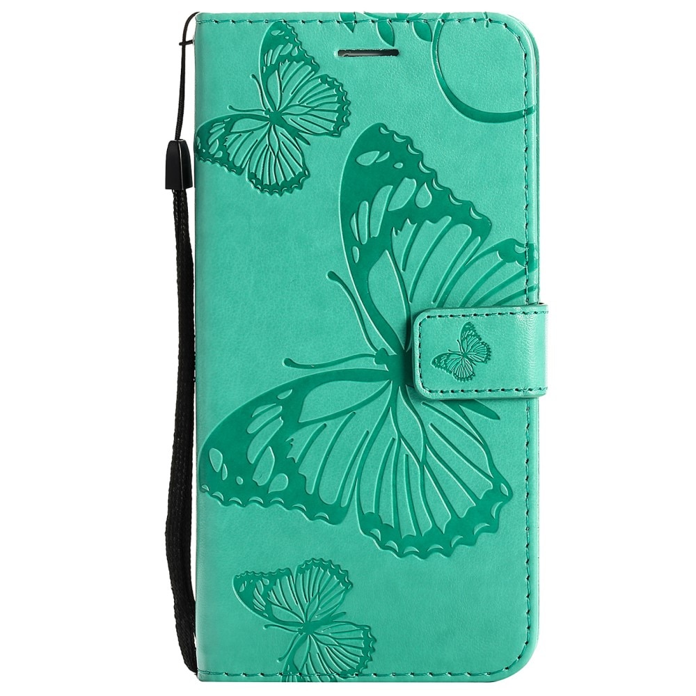 Funda de cuero con mariposas para iPhone 13, verde