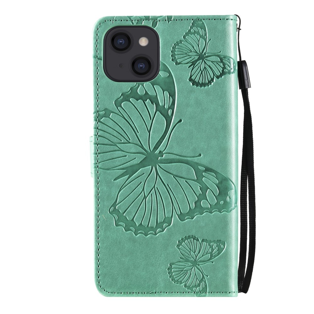 Funda de cuero con mariposas para iPhone 13, verde