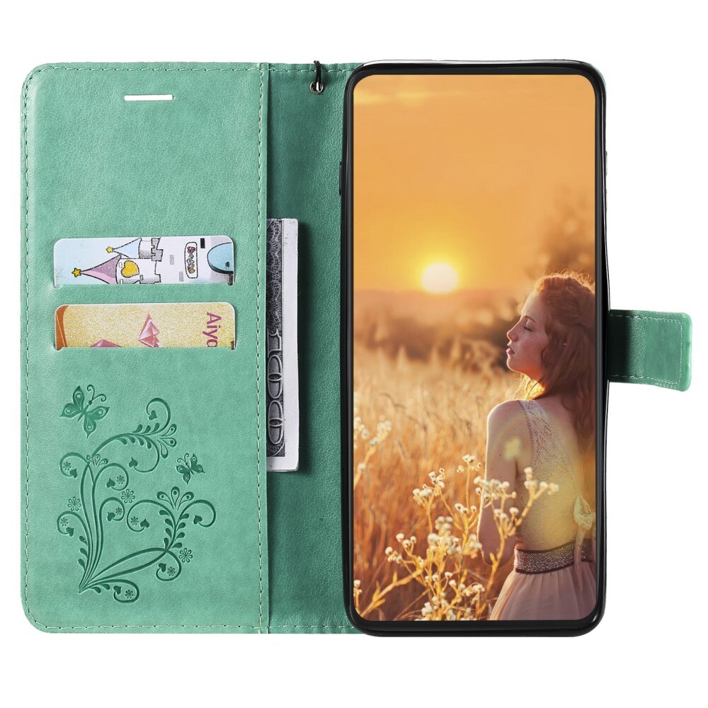 Funda de cuero con mariposas para iPhone 13, verde