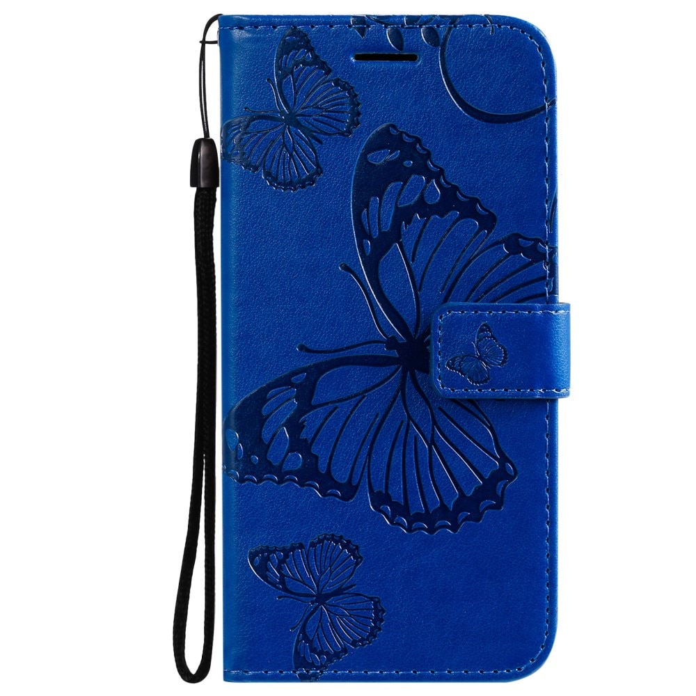 Funda de cuero con mariposas para iPhone 13, azul