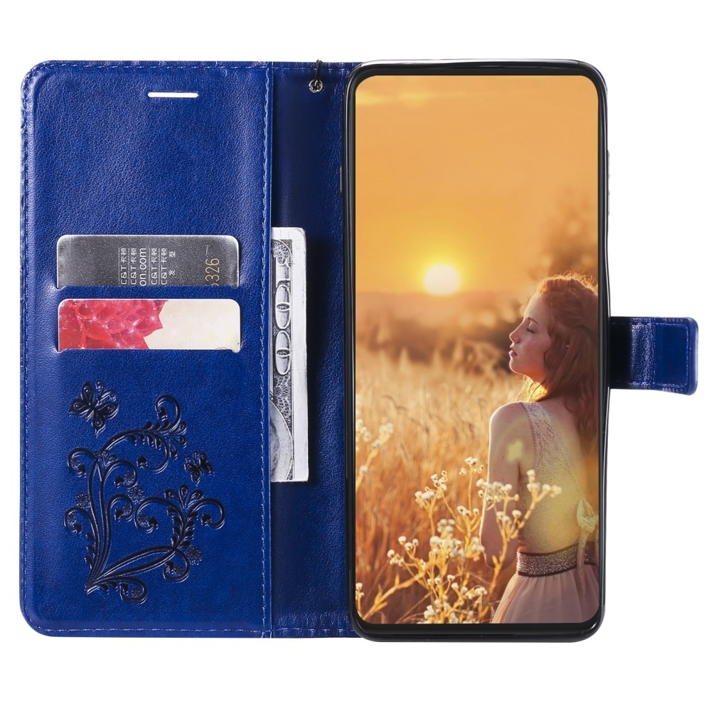 Funda de cuero con mariposas para iPhone 13, azul