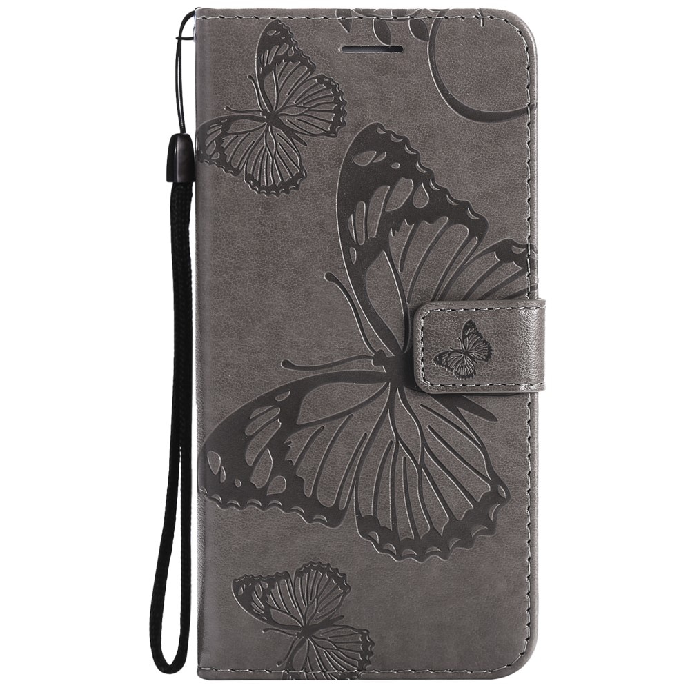 Funda de cuero con mariposas para iPhone 13 Pro, gris