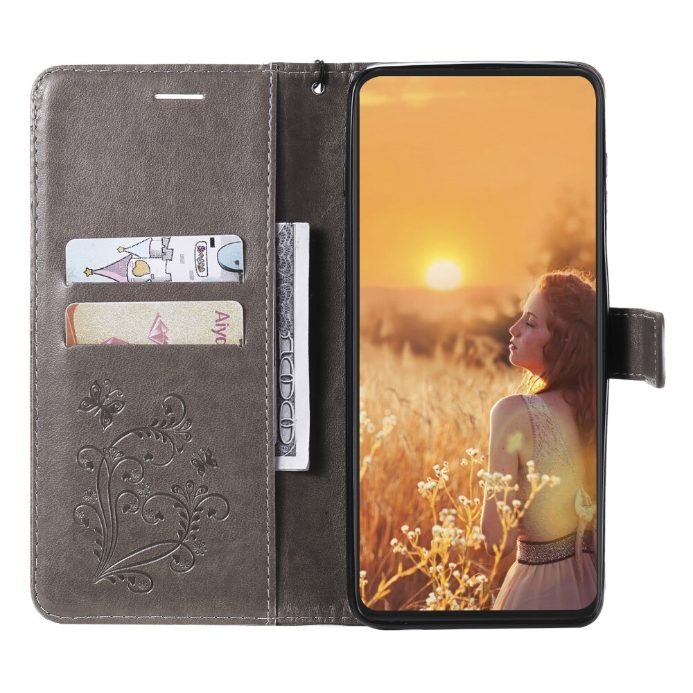 Funda de Cuero con Mariposas Apple iPhone 13 Pro, Gris