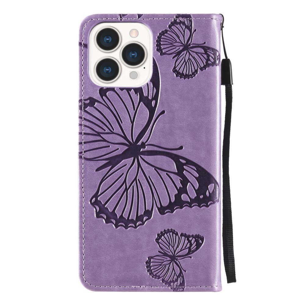 Funda de Cuero con Mariposas Apple iPhone 13 Pro, Púrpura