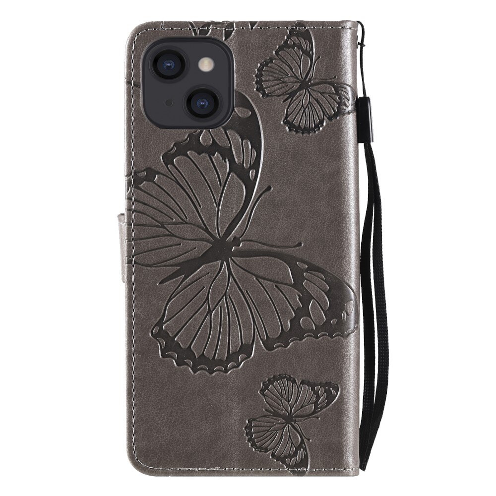 Funda de Cuero con Mariposas Apple iPhone 13 Mini, Gris